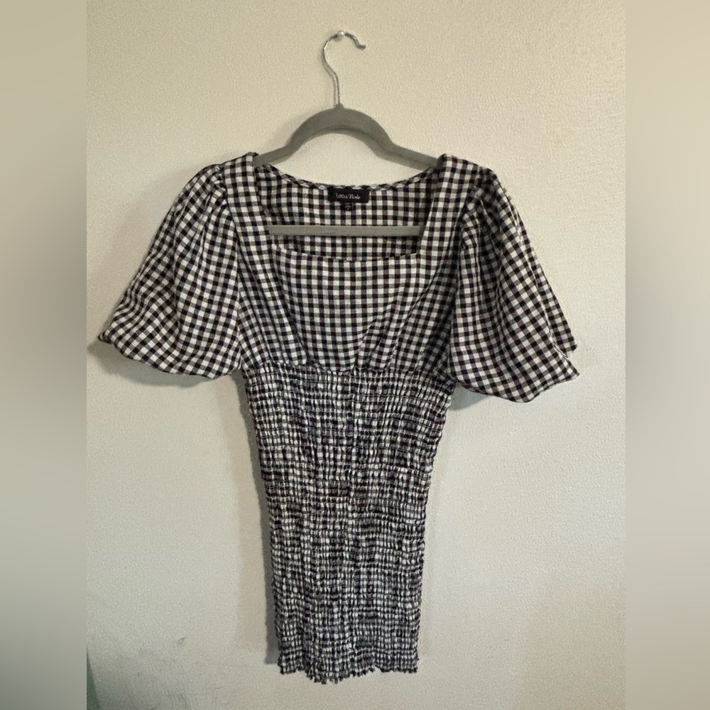 Lea & Viola Black and White Sheath Dress with Puff Sleeves